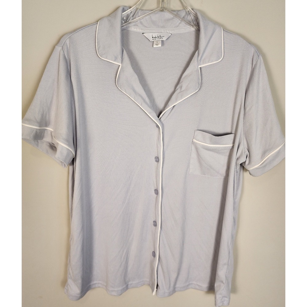 Nicole Miller New York Pajama Top‎ Sleep Shirt Size L Gray Short Sleeve